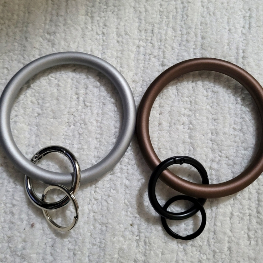 Silver and Bronze Silicone Bracelet Keychain Keyring Jewelry 2 Pack